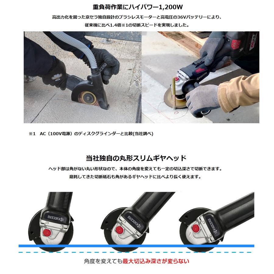 京セラ 100mm 36V(2.5Ah)充電式ディスクグラインダー DG3600PL2 京セラ 100mm 36V(2.5Ah)充電式ディスクグラインダー DG3600PL2