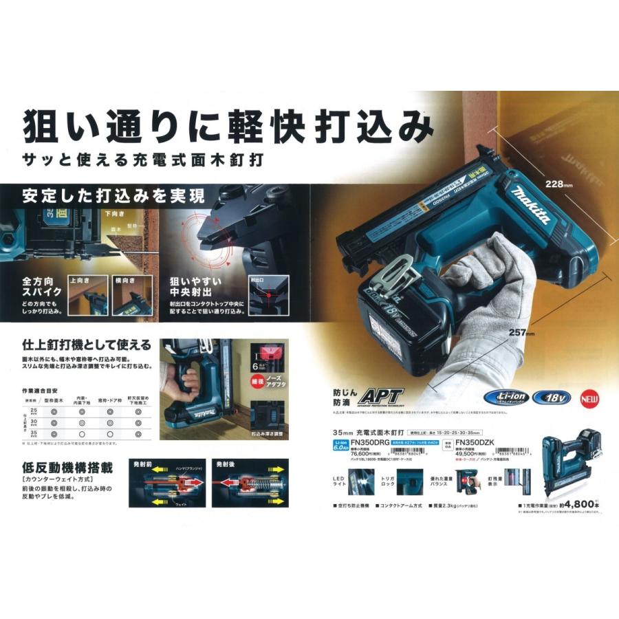 マキタ（makita） 35mm 18V(6.0Ah)充電式面木釘打 FN350DRG : プロ