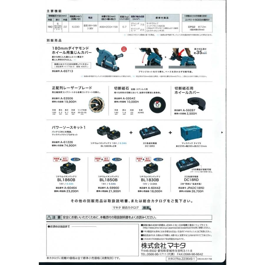 マキタ（makita） 180mm 18V×2 充電式ディスクグラインダ GA700DZ(本体 