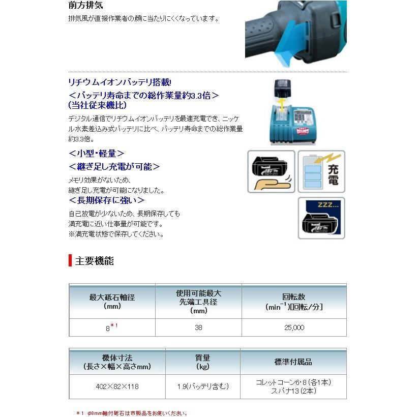 マキタ 18V(6.0Ah)充電式ハンドグラインダ GD800DRG : プロ マキタ 18V(6.0Ah)充電式ハンドグラインダ GD800DRG : プロ