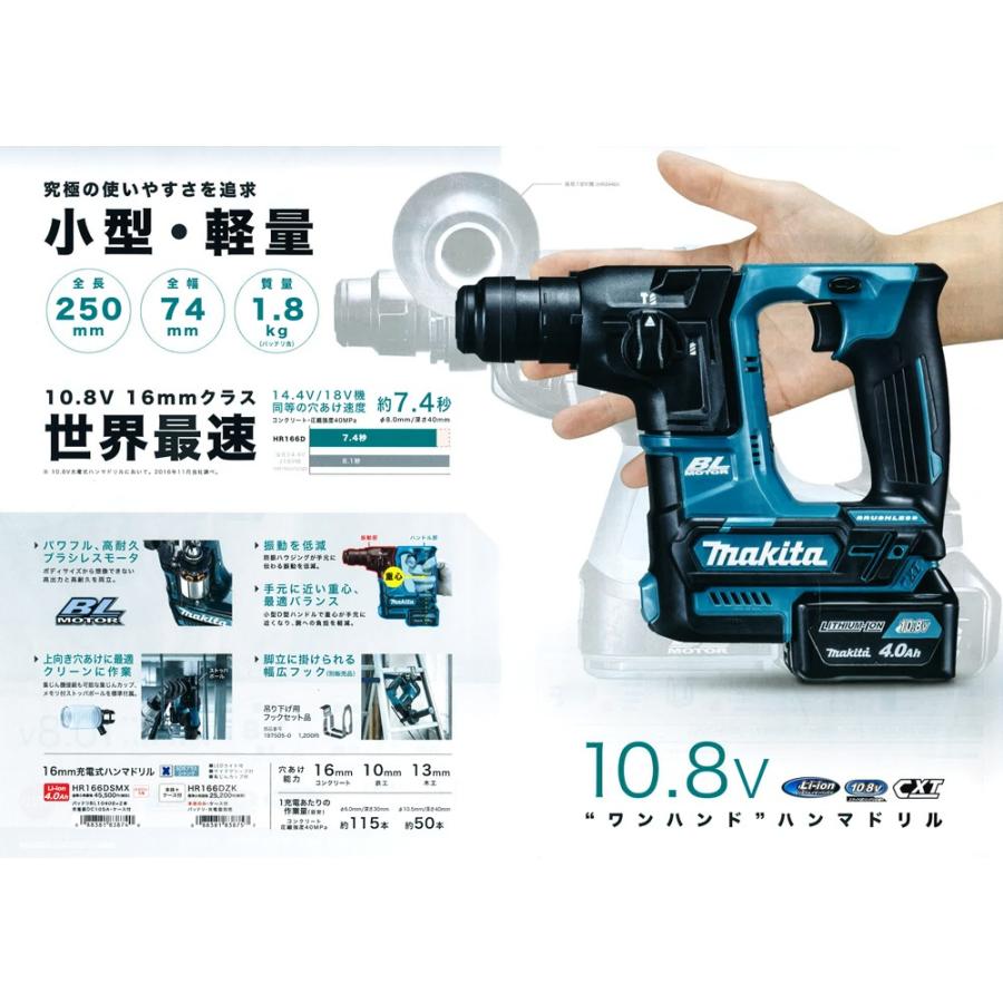 マキタ（makita） 10.8V 16mm充電式ハンマドリル HR166DZK (本体＋ 