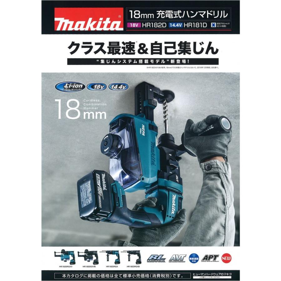 上品】 マキタ 18mm 18V(6.0Ah)充電式ハンマドリル HR182DRGX 青 電動