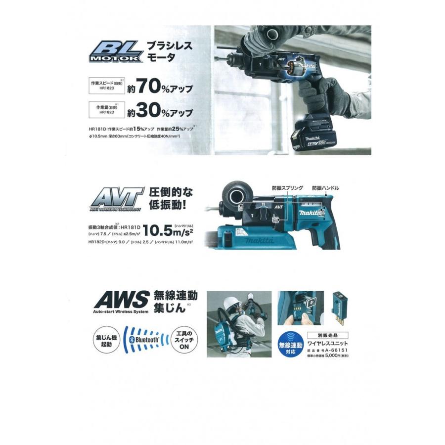 マキタ 18V-18mm充電式ハンマドリル HR182DZKB 黒(本体+ケース マキタ 18V-18mm充電式ハンマドリル HR182DZKB 黒(本体+ケース
