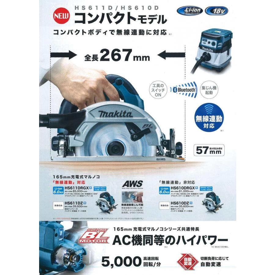 マキタ18v(165mm)USA仕様 マキタ 充電式スライドマルノコ 165mm 18V 6.0Ah LS610DRG〜LS610DZ