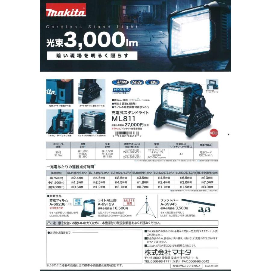 マキタ（makita） 充電式スタンドライト ML811 本体のみ : プロツール