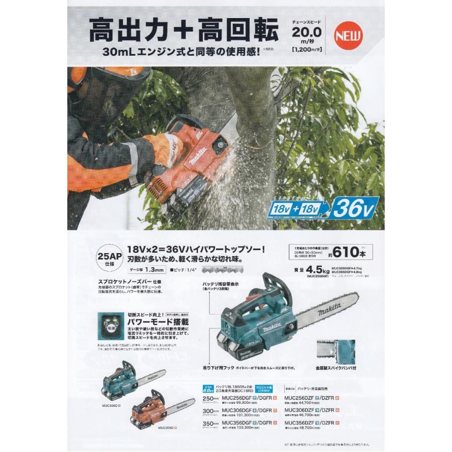 マキタ 18V+18V→36V充電式チェンソー MUC356DZF(本体のみ) 青 マキタ 18V+18V→36V充電式チェンソー MUC356DZF(本体のみ) 青