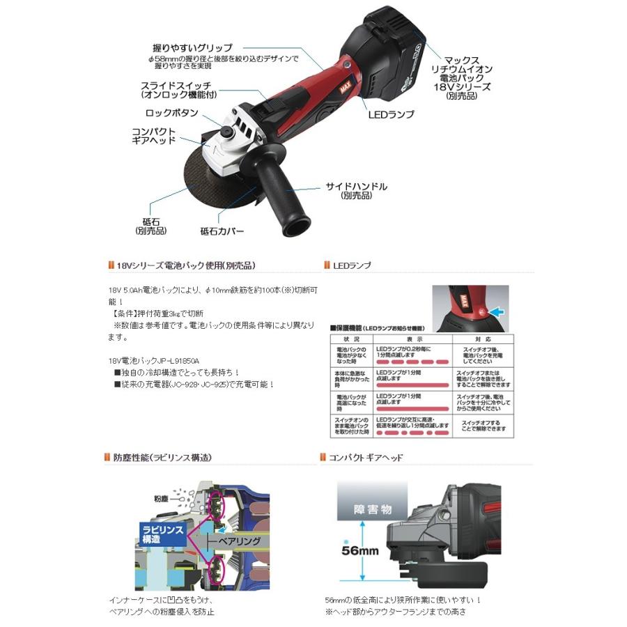 マックス MAX 100mm-18V充電式ディスクグラインダ PJ-DG101 本体のみ