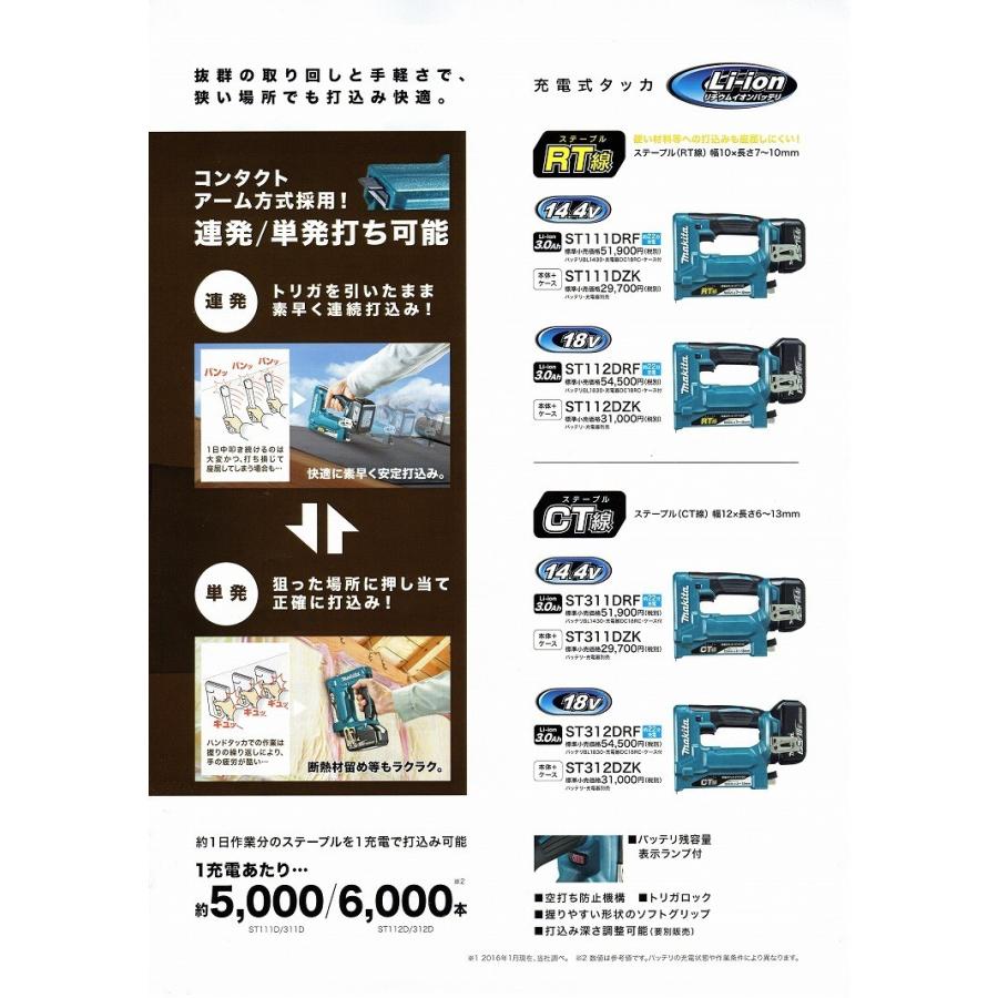 マキタ（makita） 18V充電式タッカ ST112DZK(RT線) 本体＋ケース付