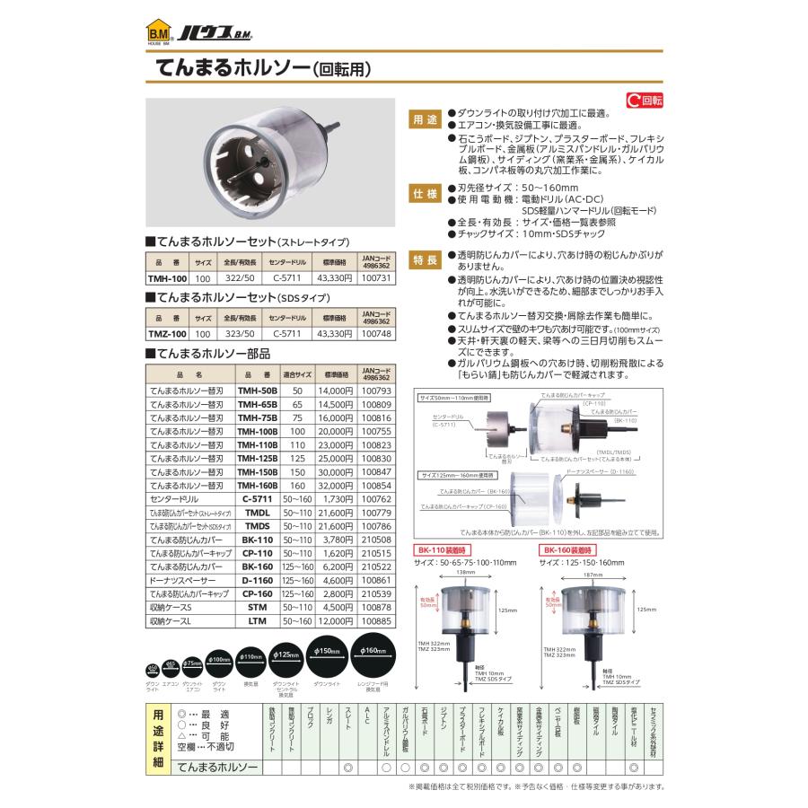 ハウスビーエム ハウスBM てんまるホルソー替刃(回転用) 150mm TMH