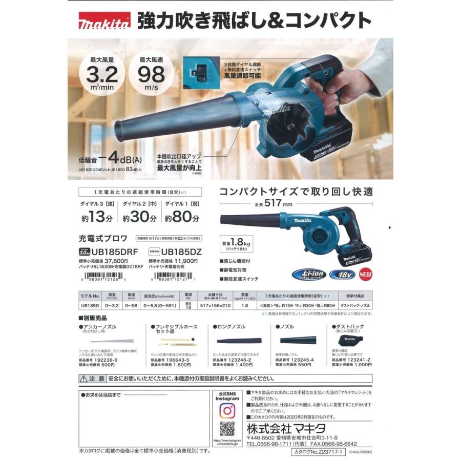 マキタ 18V充電式ブロワ UB185DZ 本体のみ : プロツールショップ