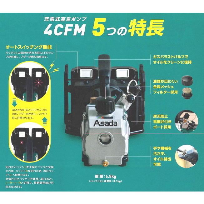 アサダ 充電式真空ポンプ 4CFM VP400 本体のみ｜togiyanet｜02