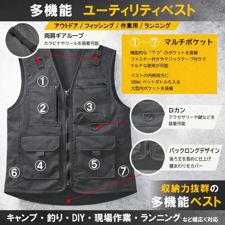 ユーティリティベスト 多機能ベスト 接触冷感 メンズ 10ポケット 軽量
