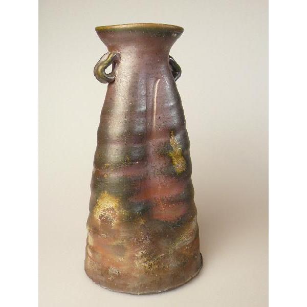 備前焼 井上雅司作 胡麻 風格ある耳付き大花瓶 備前焼ごま