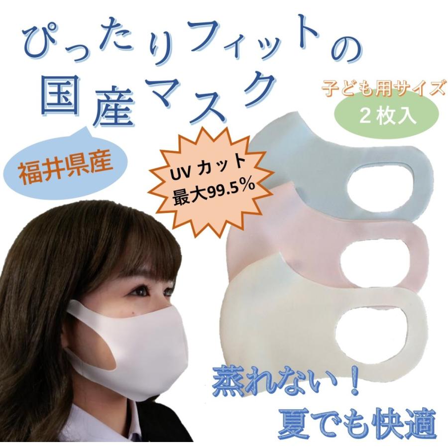 大感謝セール価格！夏マスク ２枚入り 日本製 洗える 蒸れない 抗菌 防臭消臭 UVカット 速乾　花粉対策 福井県産 ケースプレゼント 子ども用｜toho-masuku