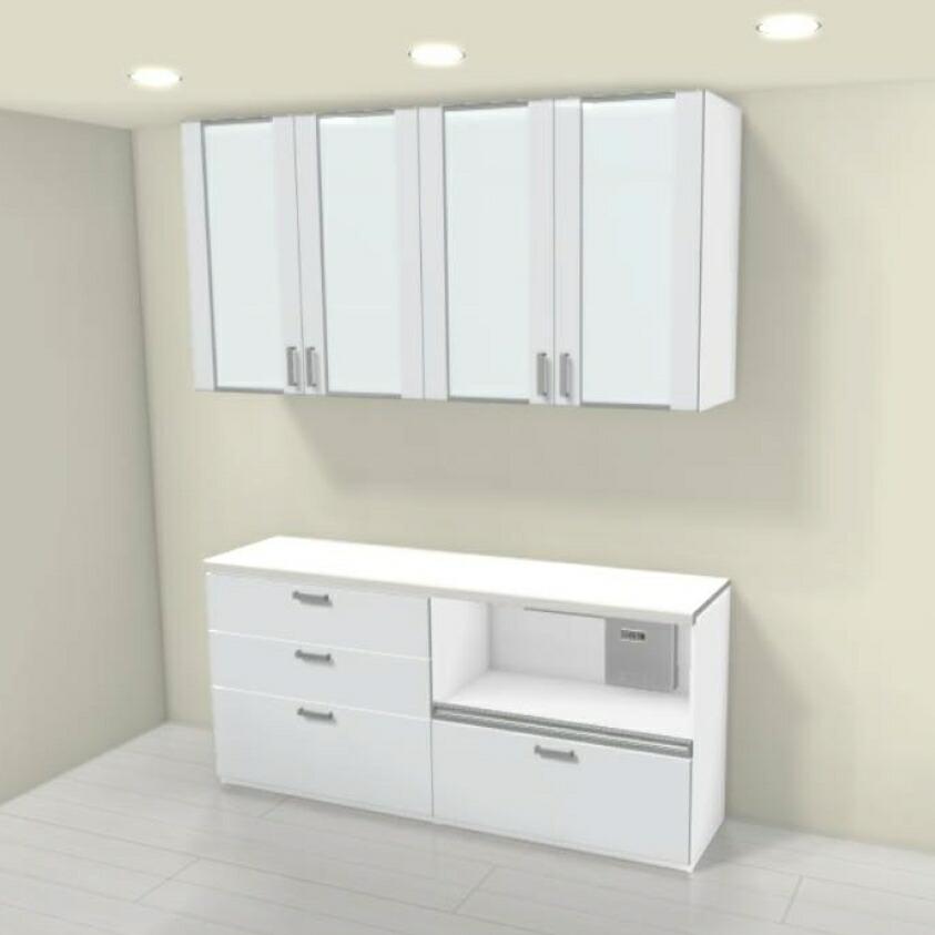 LIXIL（リクシル） 壁付型 食器棚 シエラS 間口幅180cm カウンタープラン S1007 家電収納(蒸気排出ユニット付) 下段引出し ...