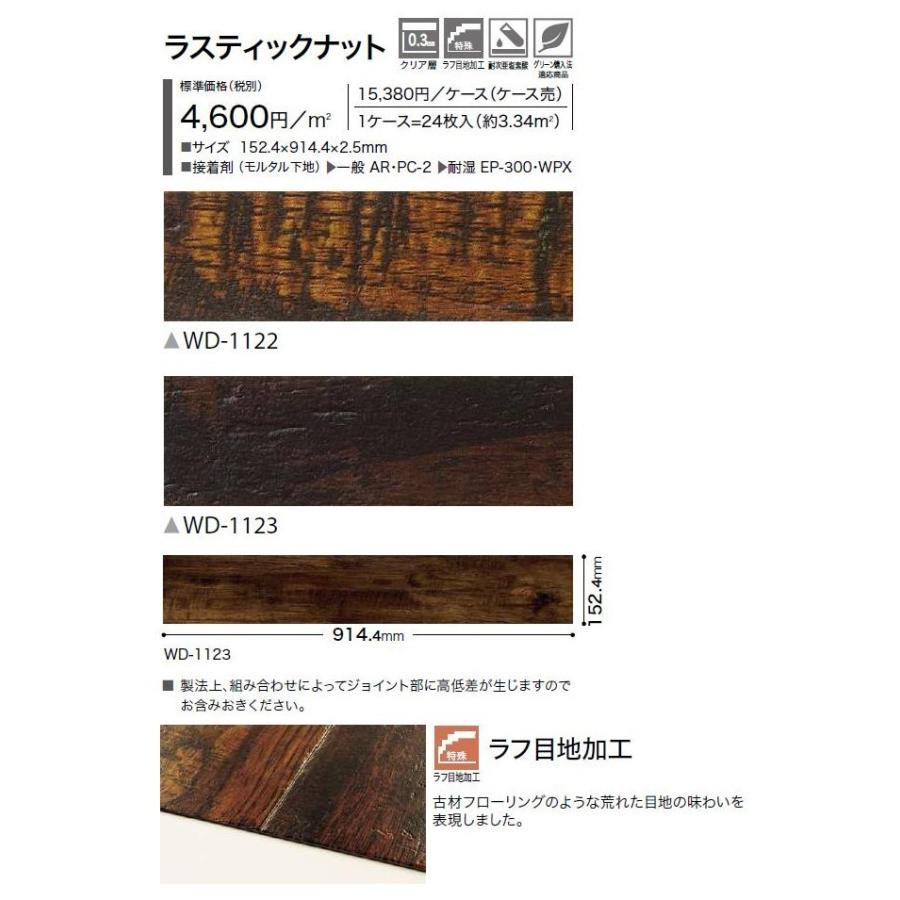 【ポイント2倍】【ケース売】ウッド床材 木目 ラスティックナット 152.4×914.4×2.5mm WD1122 サンゲツ フロアタイル ウッド SANGETSU FLOORTILE WOOD
