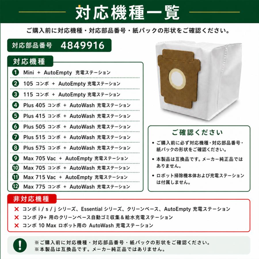ルンバ 4849916対応 交換用紙パック 12枚 ルンバ用 Mini 105 115 Plus