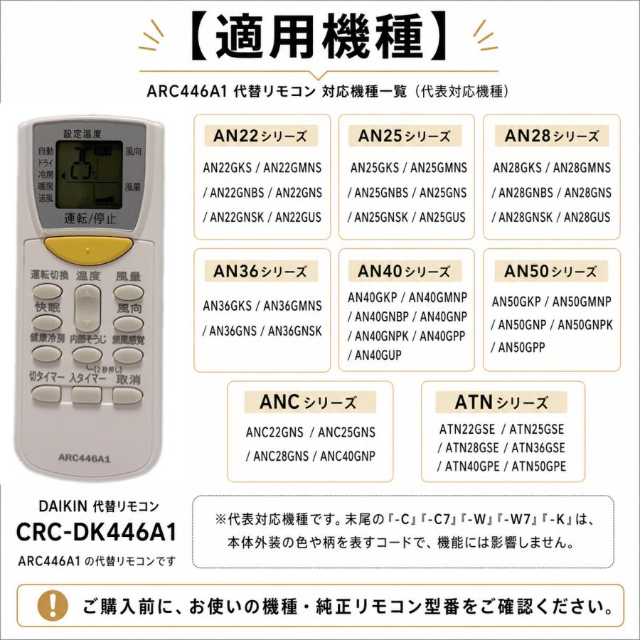 ダイキン（DAIKIN） エアコン リモコン ARC446A1対応 代用リモコン