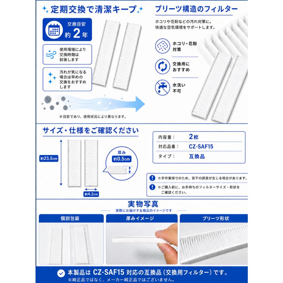 Panasonic（パナソニック） CZ-SAF15対応 エアコンフィルター 2枚
