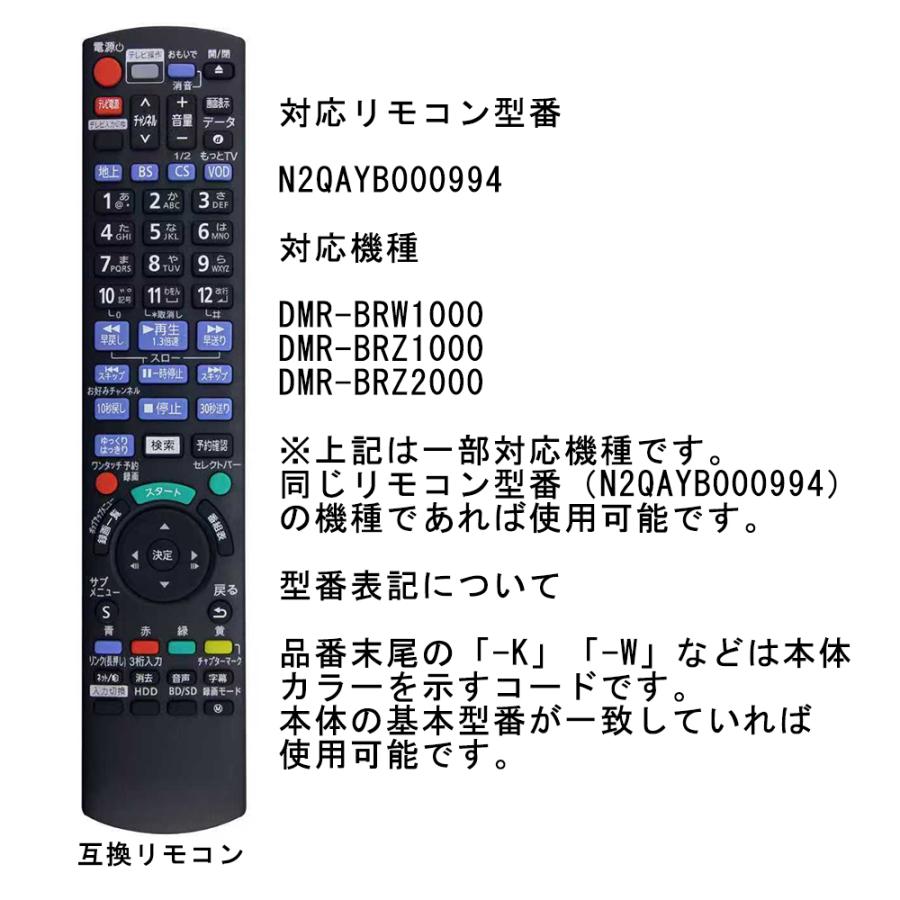 Panasonic（パナソニック） リモコン N2QAYB000994 互換 ブルーレイ