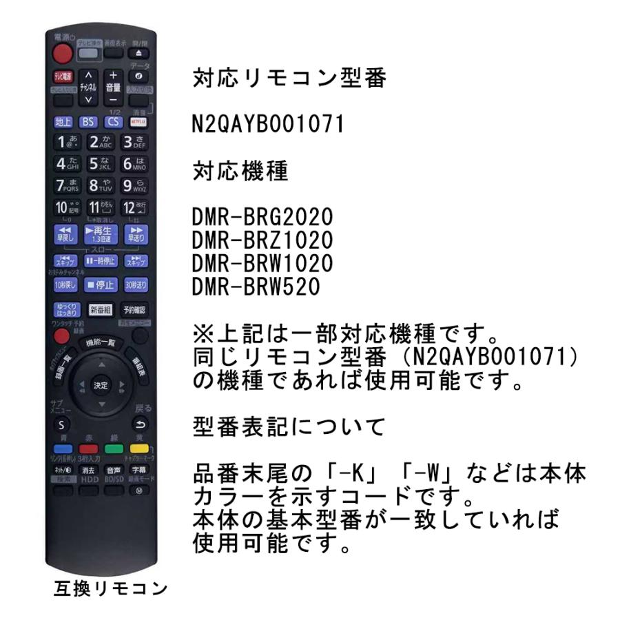 Panasonic（パナソニック） リモコン N2QAYB001071 互換 ブルーレイ
