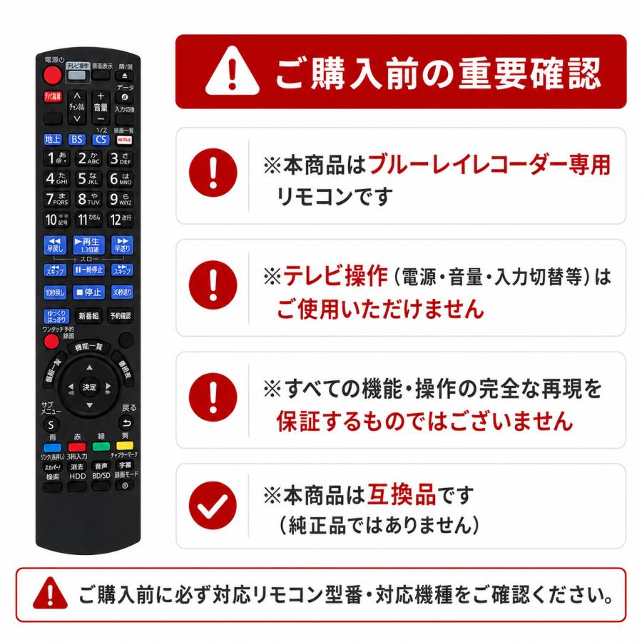 Panasonic（パナソニック） リモコン N2QAYB001071 互換 ブルーレイ
