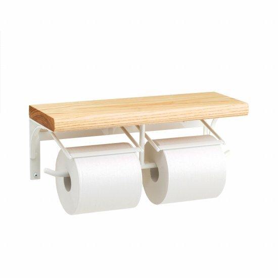 トイレットペーパーホルダー  アイアン ホワイト 2連 棚付 PW-14