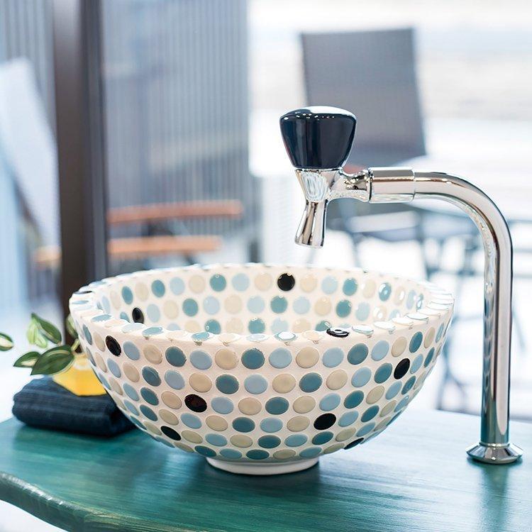 トイレ手洗い器 セット おしゃれ 洗面ボウル スポッツブルー 単水栓2点 セット