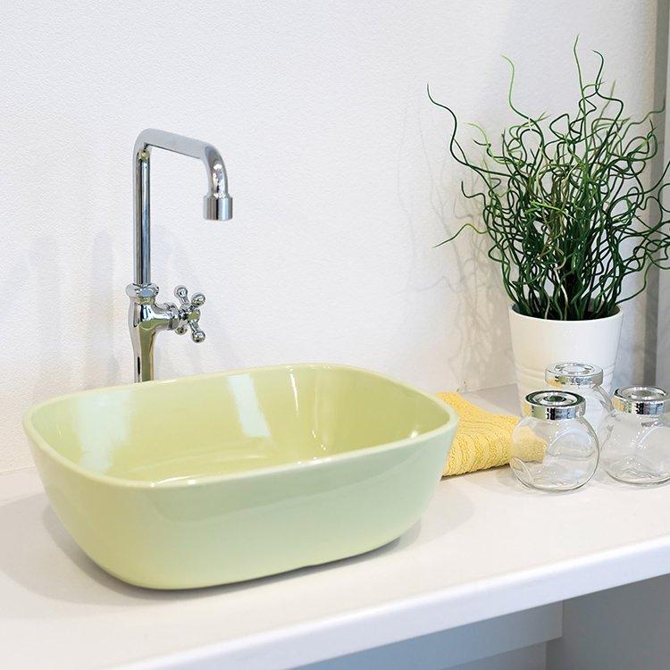 トイレ手洗い器 住宅設備 セット おしゃれ レクタングルもえぎ色 単水栓2点 といれ