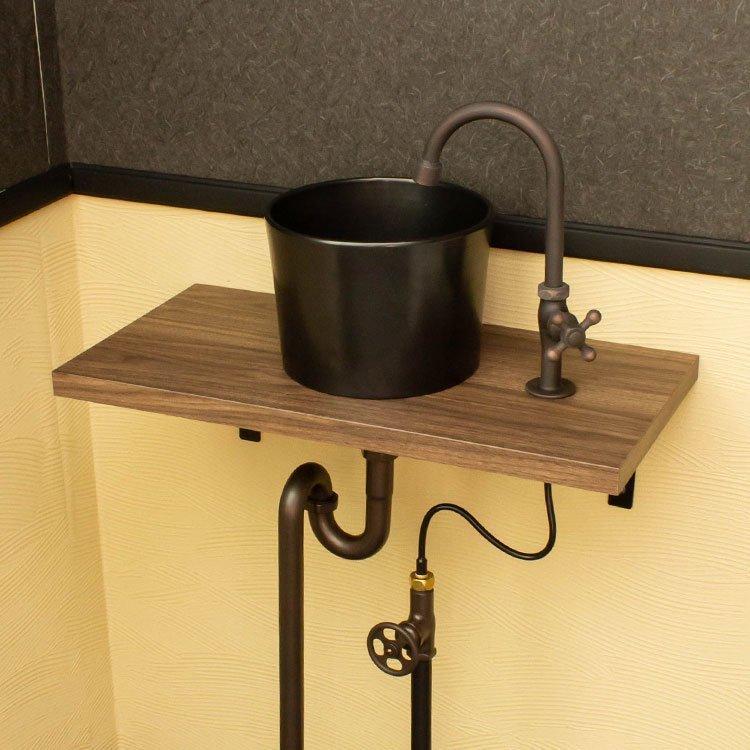 手洗い器 手洗いボウル シンク 玄関 洗面ボウル トイレ コンパクト 小型 といれたす おしゃれ セット ポケットグースネック木製カウンターセット 床給水 床排水ブロンズ といれたす ショッピング店
