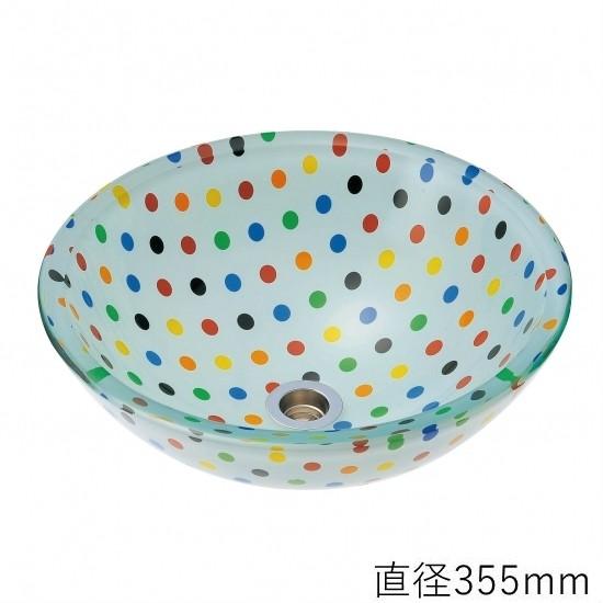 トイレ手洗い器　ガーデンパン　おしゃれ　（直径355mm）　ガラス　水玉