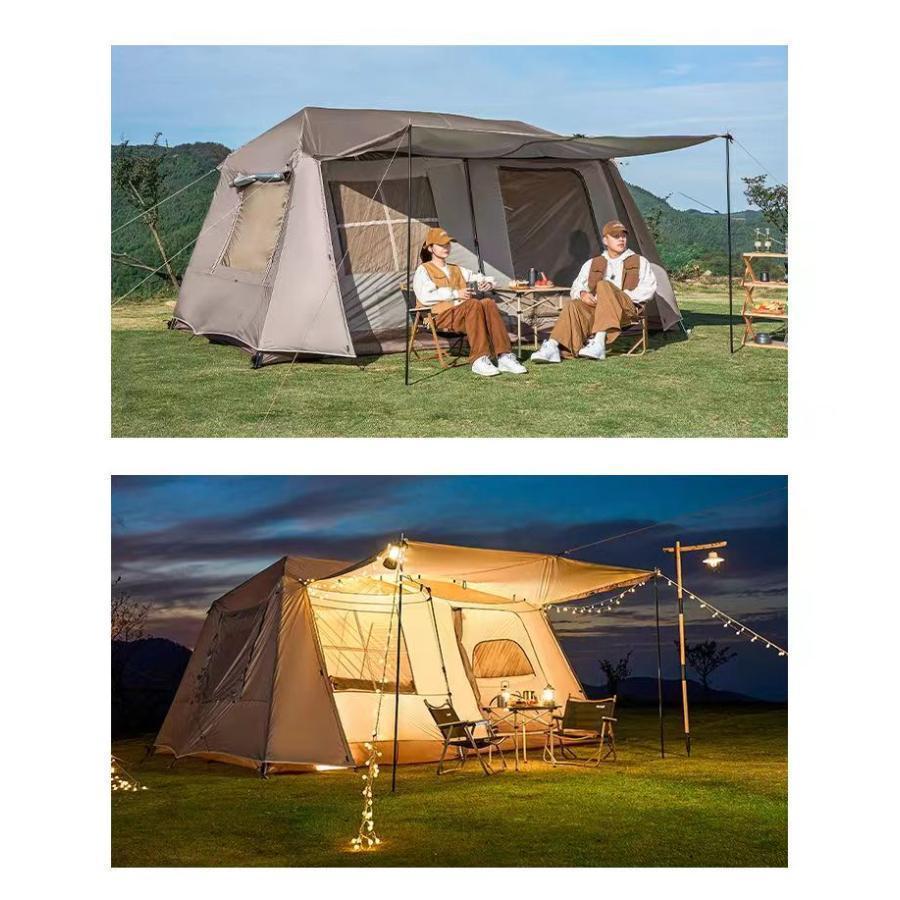 大型 ワンタッチテント 4~6人用 ロッジ型テント 小部屋テント　パークテントキャンプテント　一体型 自立式 2つの前室 前室ポール付き　室内LED付き 設営簡単｜toistore｜05