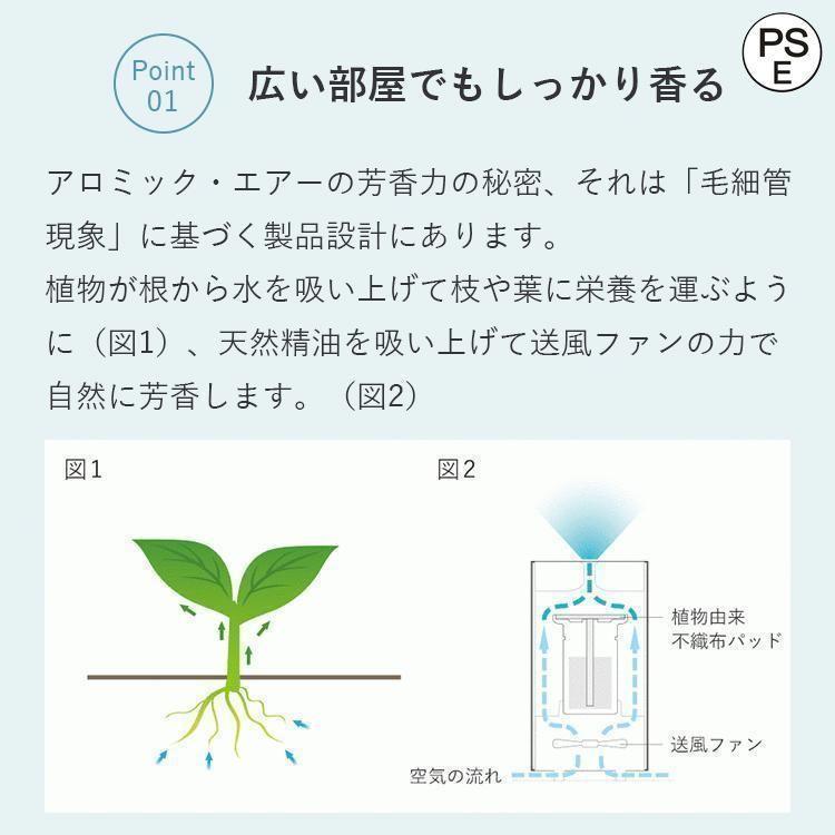 アロマディフューザー 水を使わない アロミックエアー (本体+専用オイル50ml) 天然 精油 アロマ 水なし 業務用 タイマー アロマスター アロミックスタイル｜toistore｜04