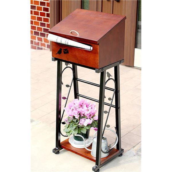 定番人気 スタンド ポスト 郵便受け ブラウン ブラック 幅41 奥行33 5 高さ102cm 木製 スチール アルファベットシール ラック付き 大注目 Skylanceronline Com