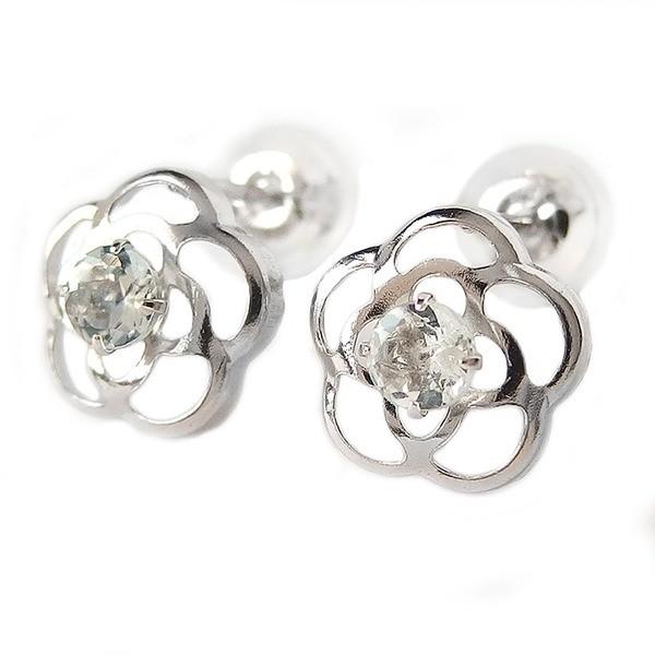 絶対一番安い ピアス アクアマリン K10 ホワイトゴールド 3月 誕生石 フラワーモチーフ 花 スタッド シンプル かわいい フラワー シリコン製ダブルロックキャッチ 超人気 Artech Mi It