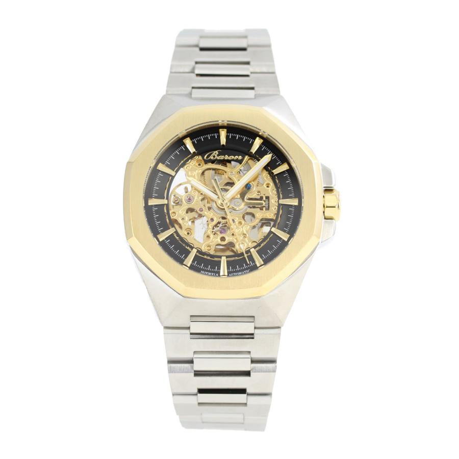 BARON バロン BR-DT003 機械式 スケルトン メンズ ブラック ゴールド