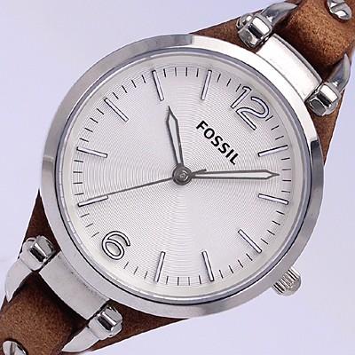 FOSSIL フォッシル腕時計 レディース 女性 クオーツ 電池 GEORGIA ジョージア レザー 革 ブラウン ベルトパット シルバー ...