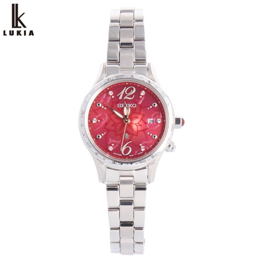 美品 稼働品 SEIKO 箱付 ルキア 赤文字盤 ソーラー レディース LUKIA ルキア SEIKO セイコー腕時計 レディース ソーラー 電波 限定