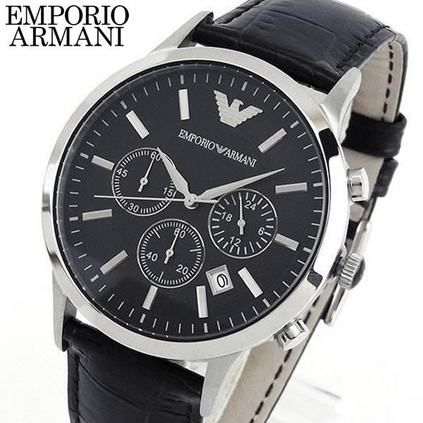ポイント最大6倍 EMPORIO ARMANI エンポリオアルマーニ メンズ 腕時計 時計 watch ウォッチ クロノグラフ 革ベルト レザー 黒 ブラック AR2447｜tokeiten
