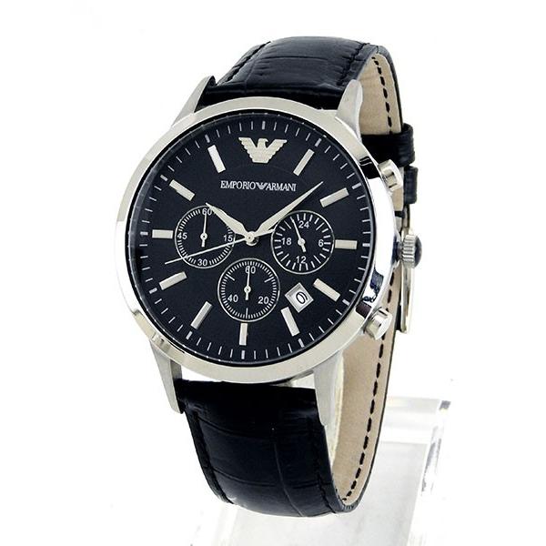 エンポリオアルマーニ メンズクォーツ 黒レザーバンド クロノグラフAR2447 EMPORIO ARMANI ポイント最大6倍 エンポリオアルマーニ メンズ 腕時計