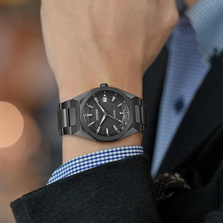 【美品】シチズン アテッサ ダイレクトフライト 電波ソーラー ブラック シチズン アテッサ ACT Line ブラックチタンシリーズ エコ