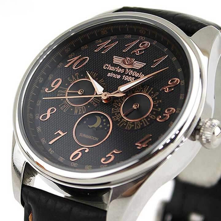 【美品】Charles Vogele シャルルホーゲル メンズ 腕時計 時計 ブラック文字盤 アナログ アナログ時計 CV7995 シャルルホーゲル(CHARLES VOGELE)|6針クオーツボーイズサイズ