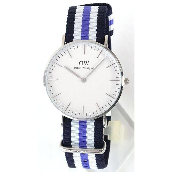 ダニエルウェリントン クラシック Daniel Wellington 36mm メンズ レディース ペア 腕時計 紺 白 紫 ナイロン ベルト シルバー 0609D｜tokeiten｜02