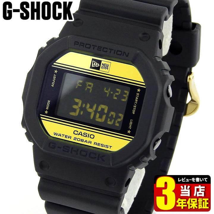 G-SHOCK Gショック CASIO カシオ DW-5600NE-1 35周年 限定モデル ニューエラ コラボモデル デジタル メンズ 腕時計 四角 海外モデル 黒 ブラック 金 ゴールド｜tokeiten