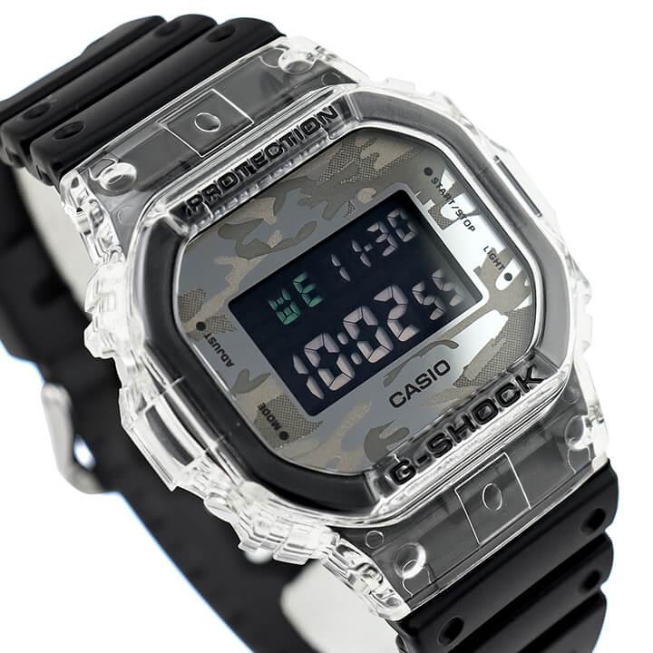 カシオ Gショック ジーショック CASIO G-SHOCK DW-5600SKC-1 ミリタリー 迷彩 カモフラ 透明 スケルトン メンズ 防水 デジタル 黒 ブラック グレー 逆輸入｜tokeiten｜04