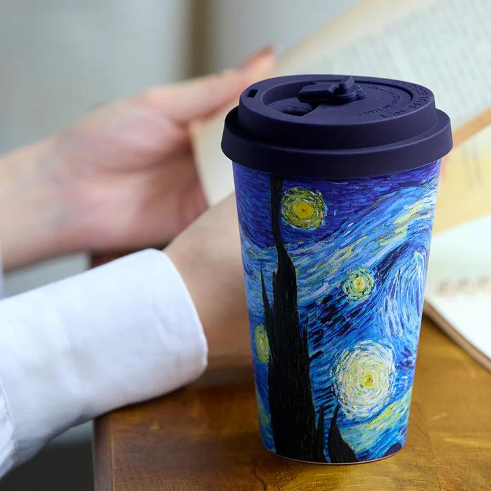 BOX訳あり ecoffee cup エコーヒーカップ コーヒー 蓋付 シリコン タンブラー 400ml ヴァン・ゴッホ イエロー ブルー グリーン 花 お茶 おしゃれ 女性 ギフト | ecoffee cup | 10