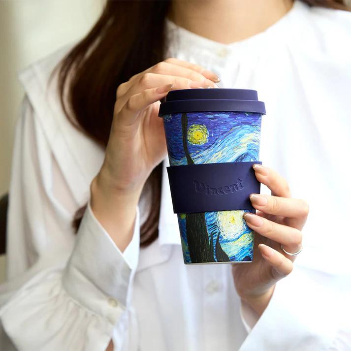 BOX訳あり ecoffee cup エコーヒーカップ コーヒー 蓋付 シリコン タンブラー 400ml ヴァン・ゴッホ イエロー ブルー グリーン 花 お茶 おしゃれ 女性 ギフト | ecoffee cup | 09