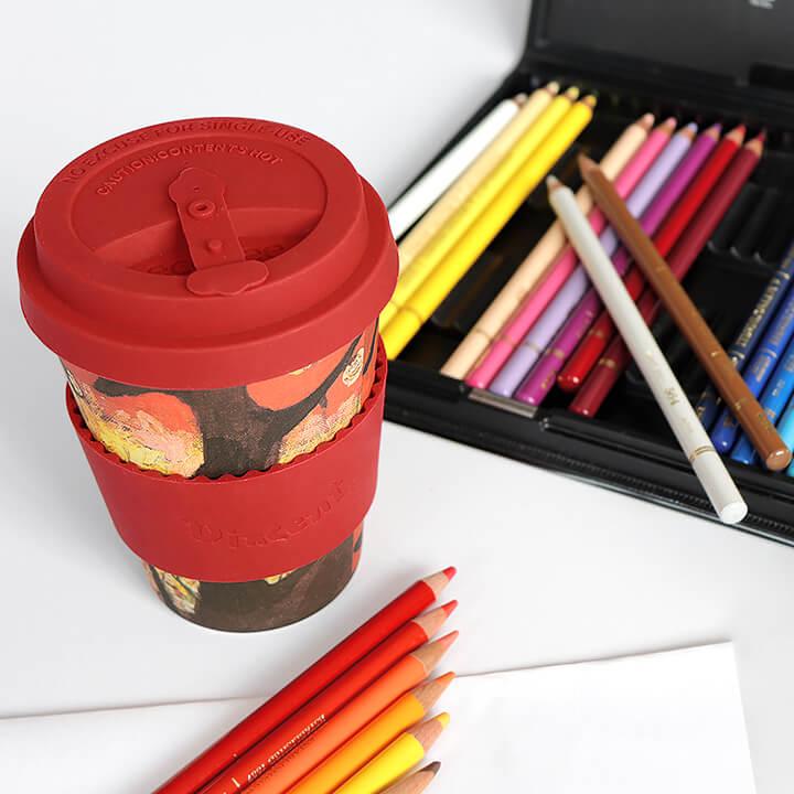 ecoffee cup エコーヒーカップ コーヒー 蓋付 シリコン タンブラー 350ml ヴァン・ゴッホ レッド グリーン ネイビー 花 お茶 おしゃれ お家カフェ 女性 ギフト | ecoffee cup | 05