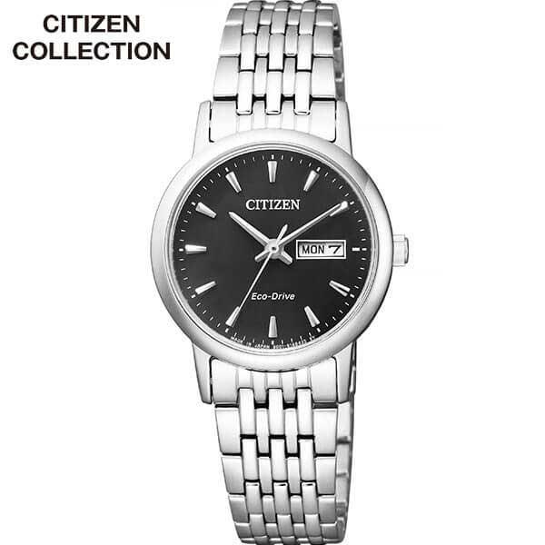 案内カード付 お取り寄せ CITIZEN COLLECTION シチズンコレクション エコドライブ ソーラー EW3250-53E レディース 腕時計 ブラック シルバー メタル バンド