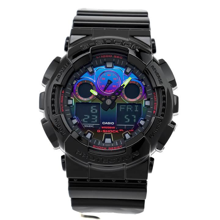 G-SHOCK Gショック ジーショック ヴァーチャル レインボー ウレタン アナログ デジタル アナデジ GA-100RGB-1A 黒 ブラック 腕時計 CASIO カシオ メンズ 逆輸入｜tokeiten｜03